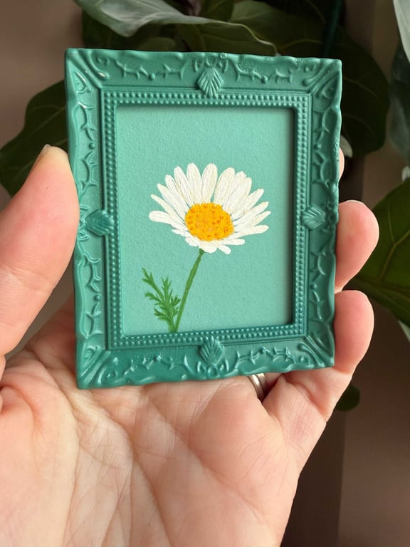 Daisy Miniature Framed Painting, April Birth Flower, Cottagecore gift