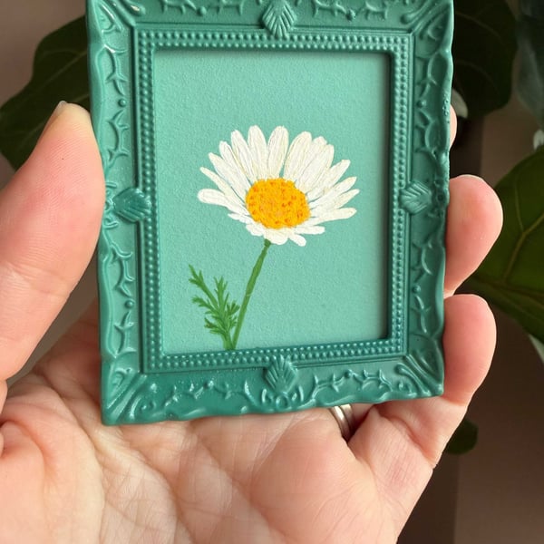 Daisy Miniature Framed Painting, April Birth Flower, Cottagecore gift