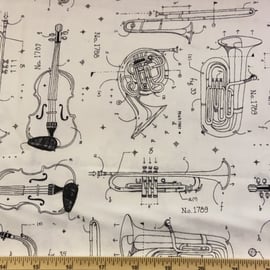 Fat Quarter Anatomy Of Music On White 100% Cotton Quilting Fabric