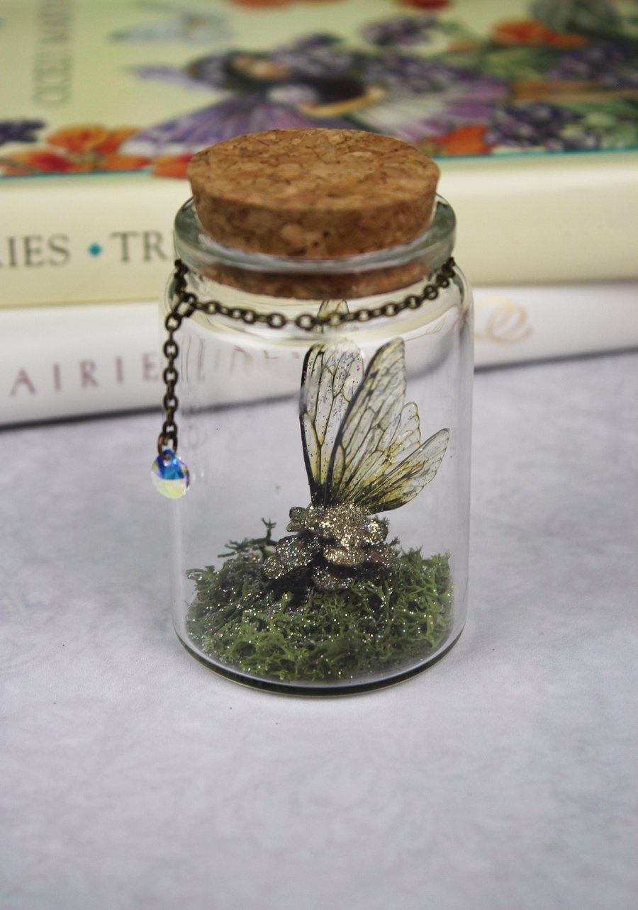 Magical Fairy Wish Jar - Natural Yellow Sparkle Sprite - Fairy Wing Jar Home 