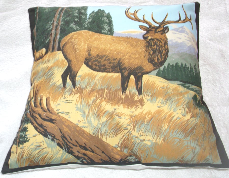 A Stag and Deer on an Autumnal hillside cushion 