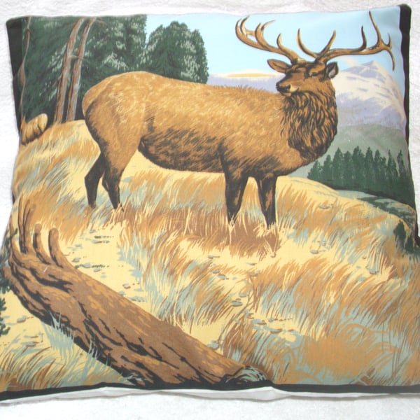 A Stag and Deer on an Autumnal hillside cushion 
