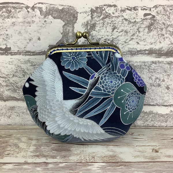 Oriental Cranes frame coin purse with kiss clasp