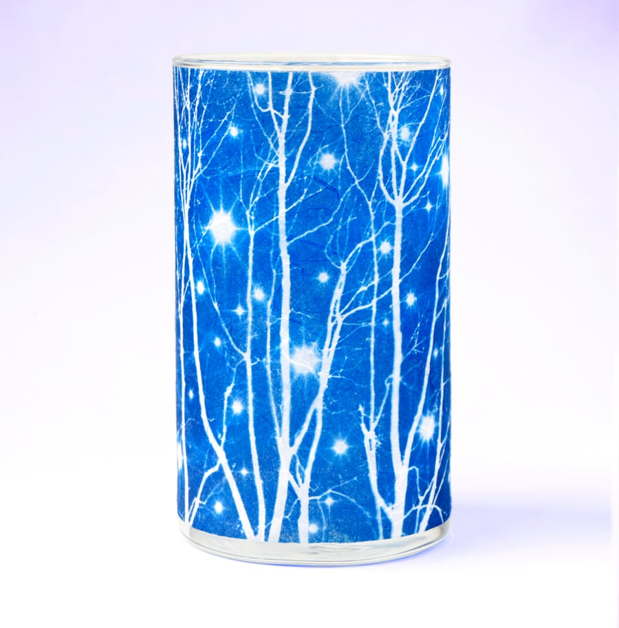 Starry Winter's Night Medium Cyanotype Cylinder Vase