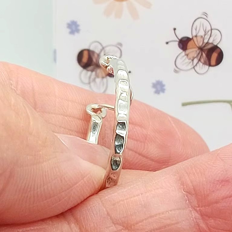 Sterling silver Hoop earrings with a dashed pattern handmade for pierced ears