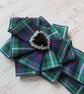 MacKenzie Tartan Ruffle Rosette and Black Heart Crystal Rhinestone Brooch Pin  - Image 5