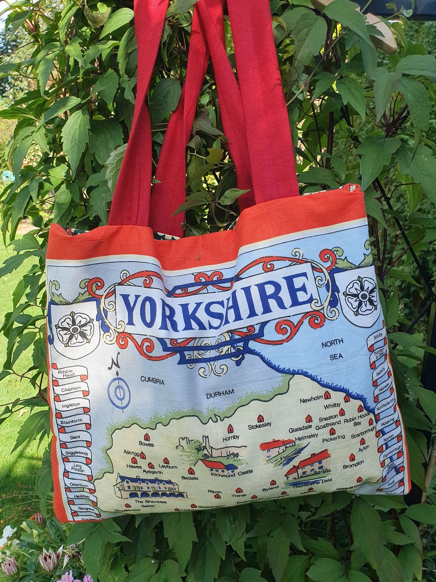 Handcrafted vintage tea towel Yorkshire tote bag 