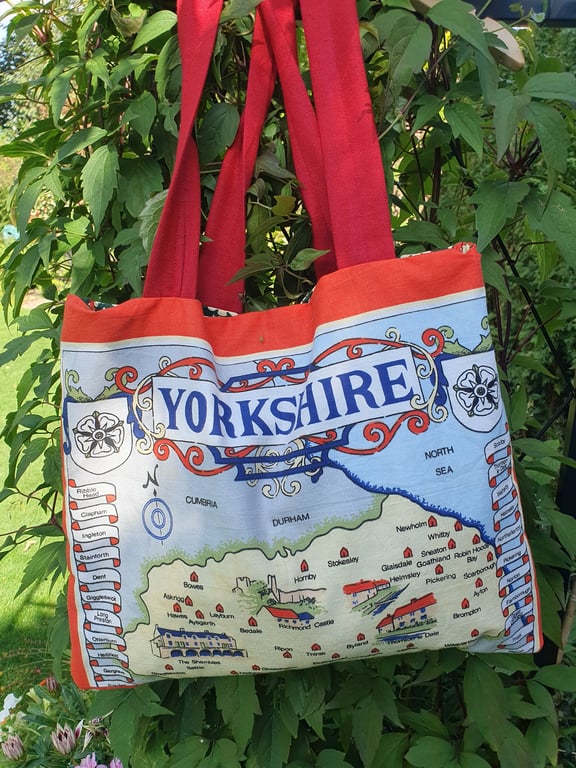 Handcrafted vintage tea towel Yorkshire tote bag 