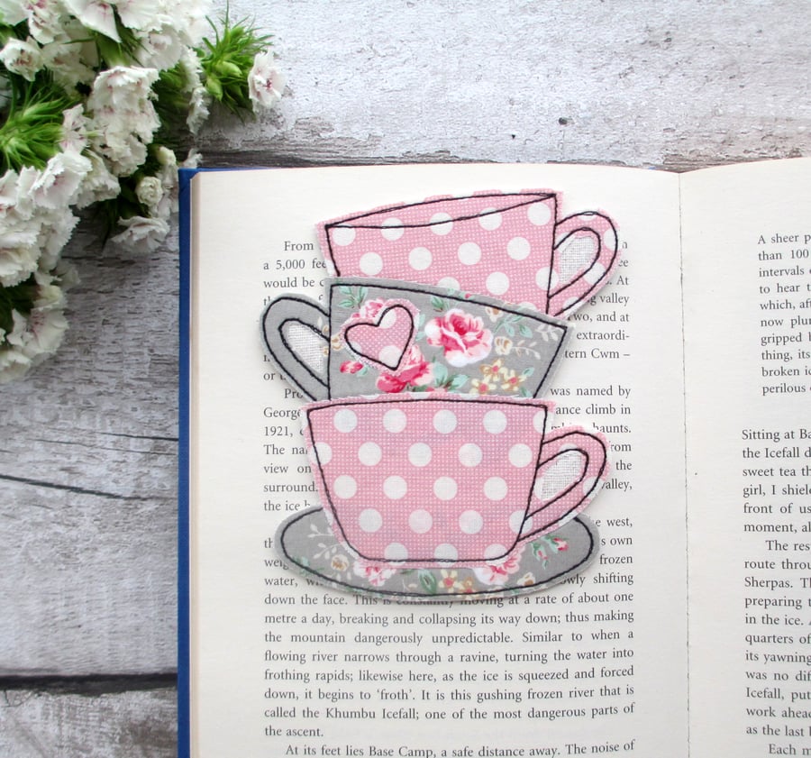 Tea cups bookmark, book lover gifts
