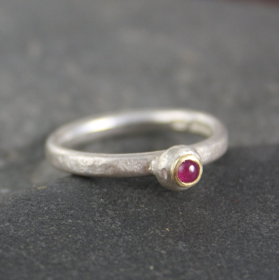 Ruby ring silver and 18ct gold Pebble ring