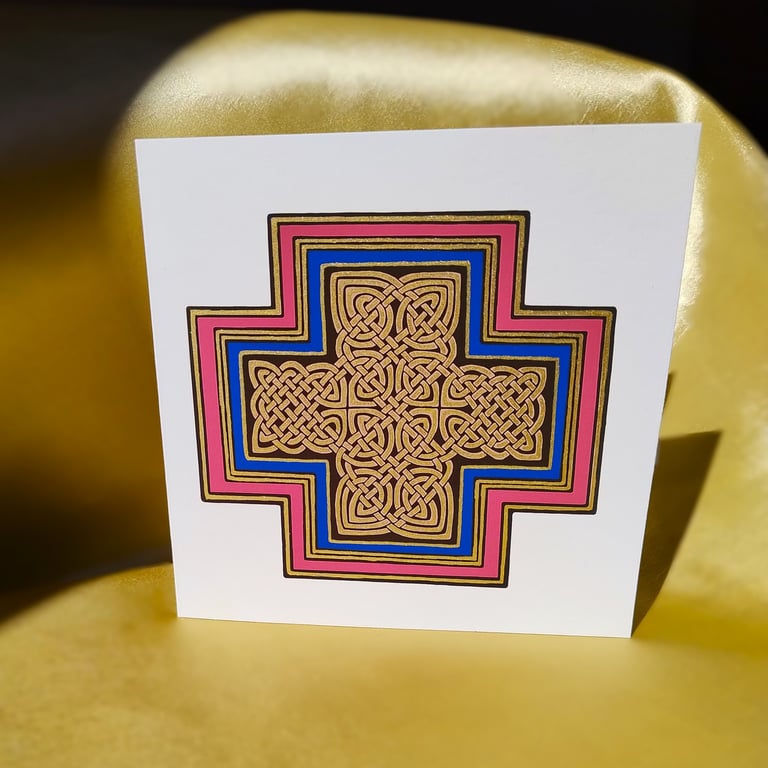 Lindisfarne Gospels Celtic Knot Cross Illustration Square Greetings Card