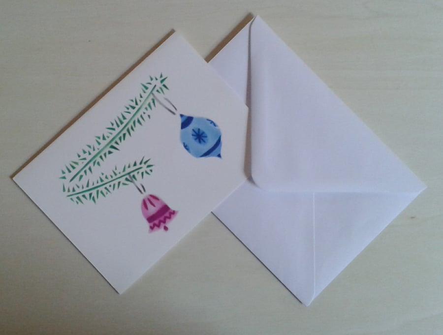 Decorations, handmade Christmas card of Xmas Tree baubles art