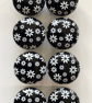 Pack of 8 Flower Design Buttons, 15mm Wide, White Flowers on Black, Domed