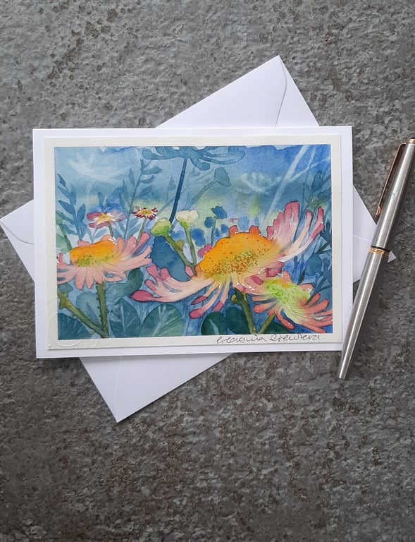 Pastel Pink Daisies. Handpainted Blank Card. Wall Art. Keepsake 