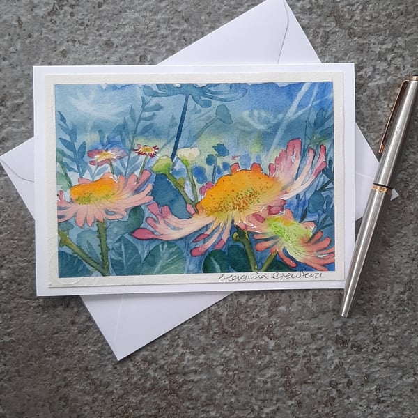 Pastel Pink Daisies. Handpainted Blank Card. Wall Art. Keepsake 