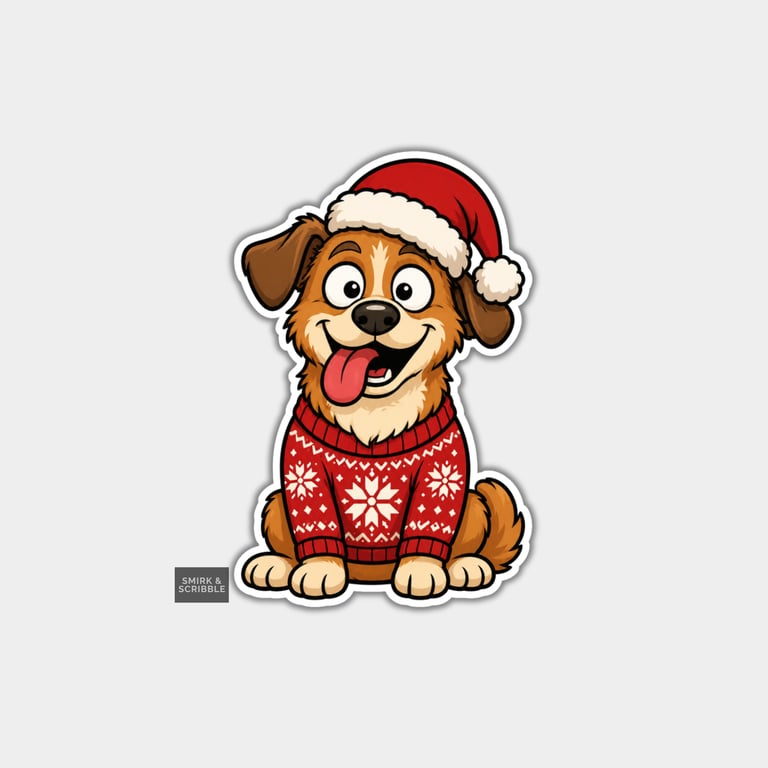 Funny Christmas Sticker Vinyl Xmas Decal For Adults - Happy Dog Sitting 