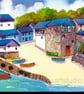 Newquay Harbour, Cardigan Bay, Wales,Watercolour Print in 14 x 11'' Mount.
