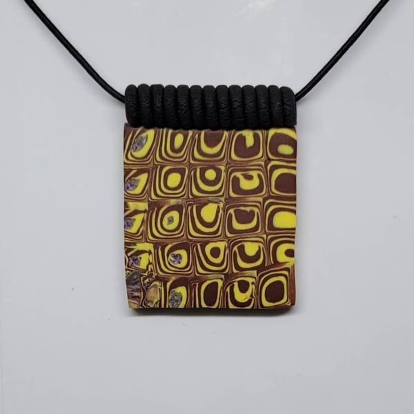Handmade Square Polymer Clay Pendant, OOAK Unique Jewellery Piece