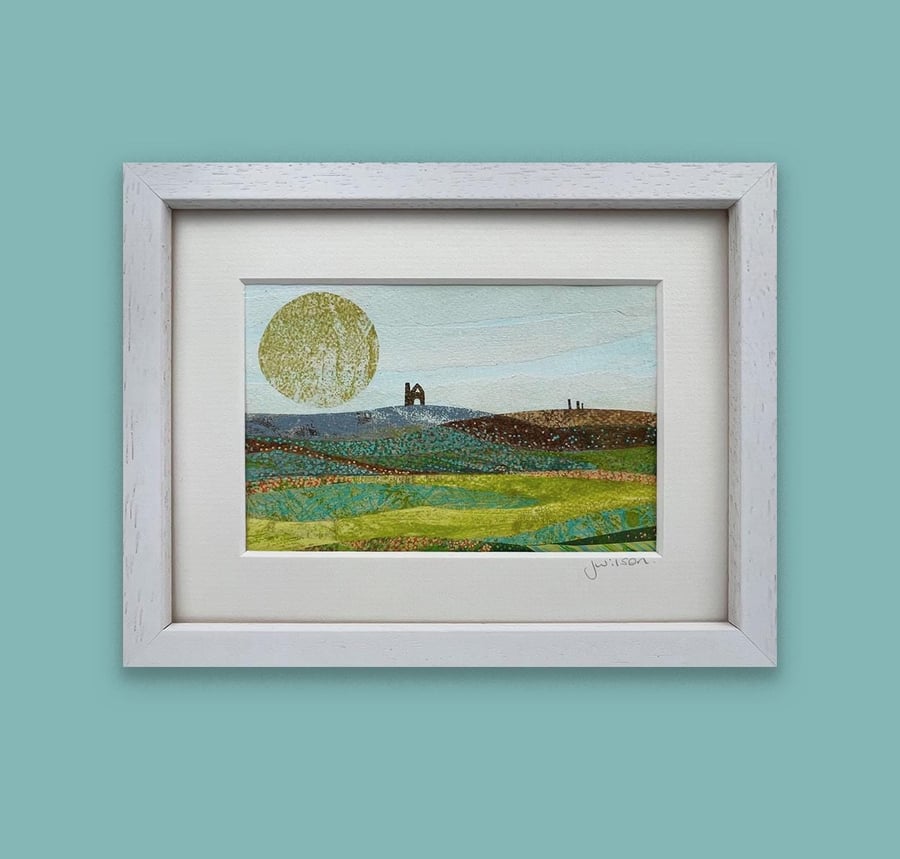 Cornish Landscape Tin Mine Original Painting Mixed Media Collage Framed Artwork