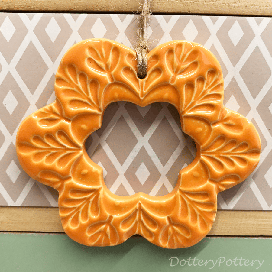 Retro bright Ceramic flower decoration orange