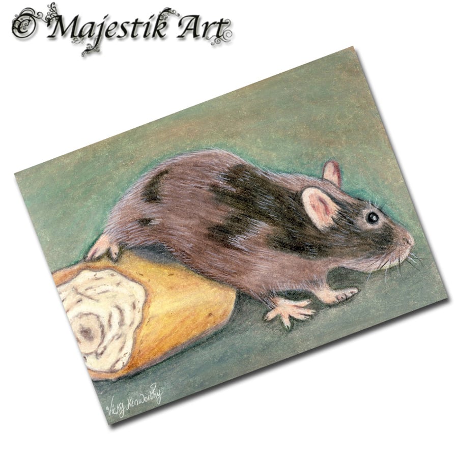 Archival ACEO Mouse Print 'Bread' By V Kenworthy