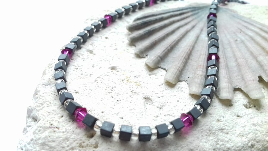Hematite and Glass Bead Necklace 