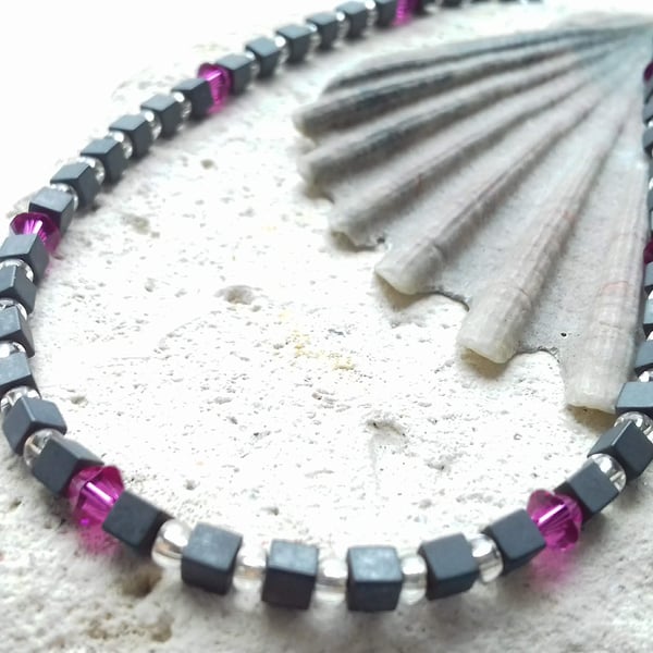 Hematite and Glass Bead Necklace 
