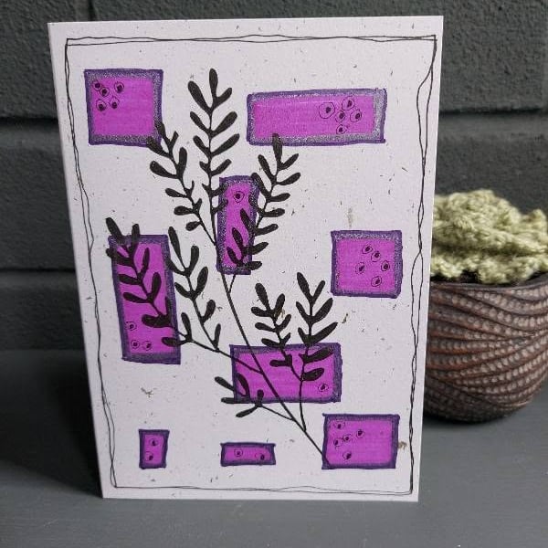 A modern botanical blank greeting card with hand drawn illustrations - Purple
