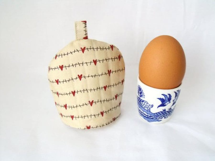 beige heart print quilted egg cup cozies, easter gift