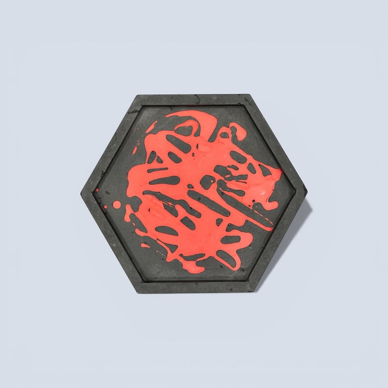 Hexagonal Red and Black Coaster - OOAK Catchall Valet Tray 
