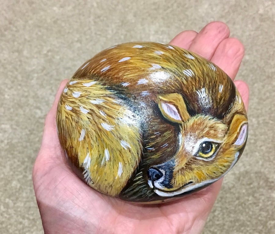 Deer hand painted pebble garden rock stone wildlife gift 