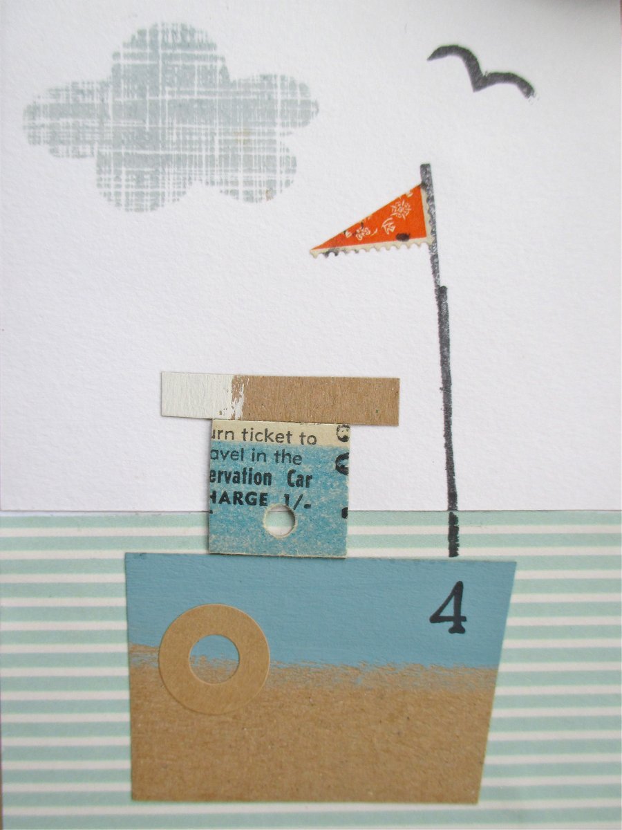 Boat Collage Handmade Greetings Card