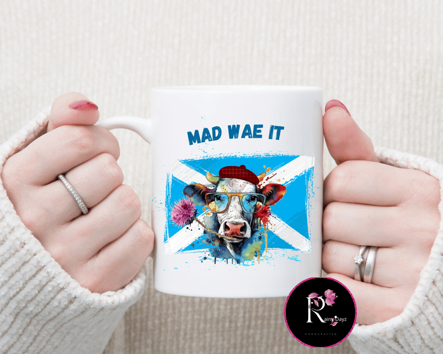 Humorous Scottish mug with cow