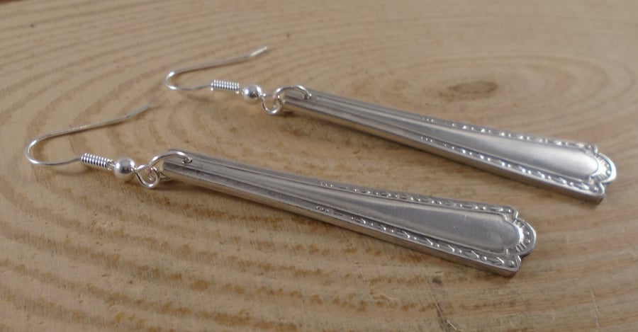 Upcycled Silver Plated Leaf Sugar Tong Handle Earrings SPE112008