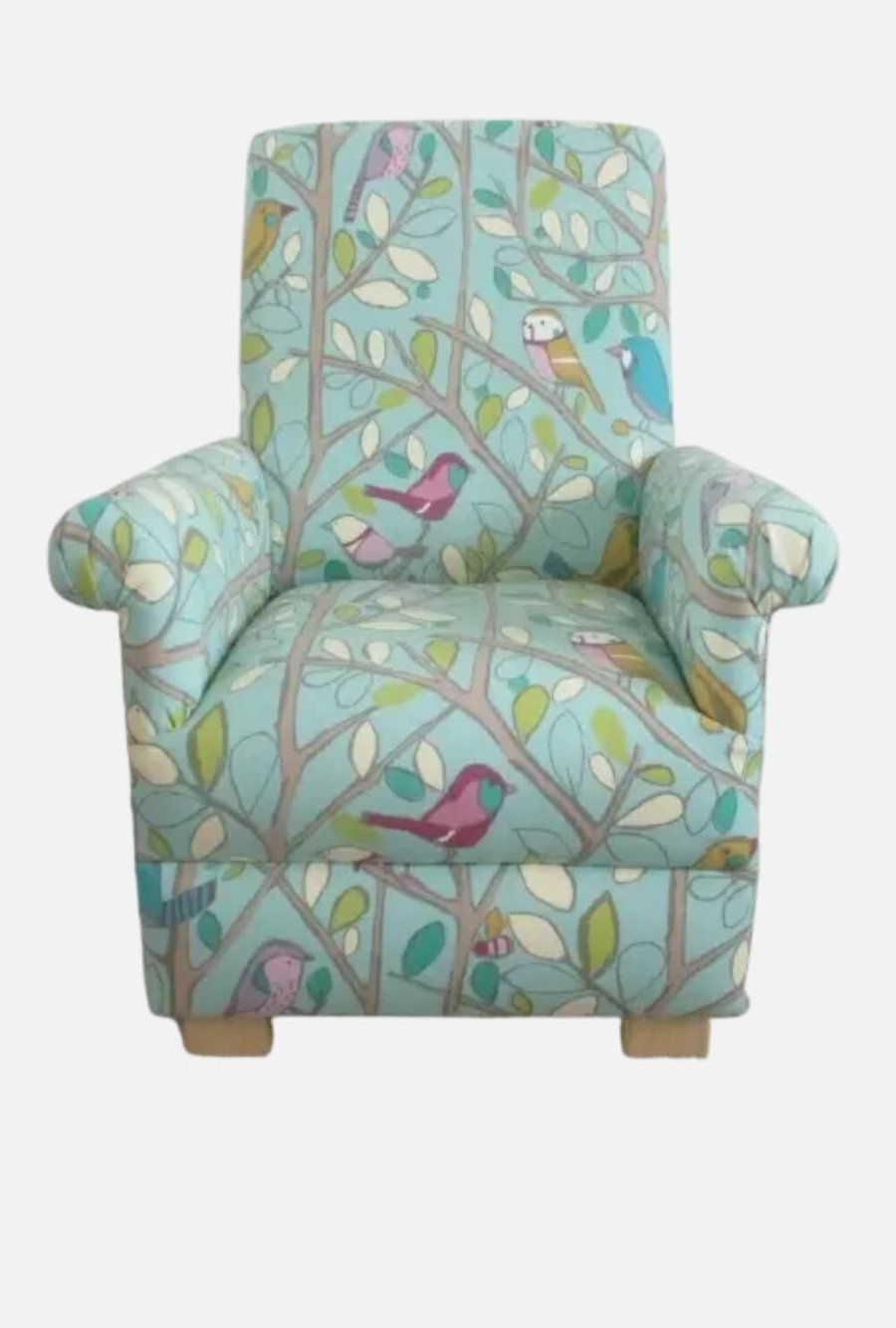 Child's Chair Tweety Birds Duck Egg Fabric Children's Armchair Green Botanical 