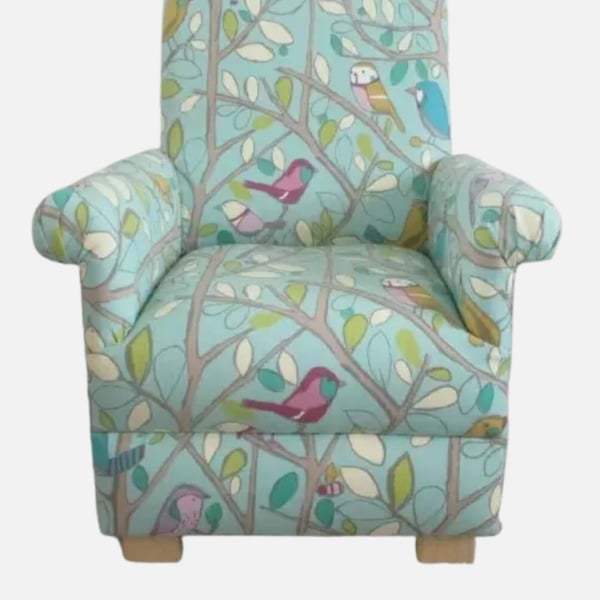 Child's Chair Tweety Birds Duck Egg Fabric Children's Armchair Green Botanical 