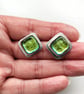 Dichroic Glass Stud Earrings Yellow Green Recycled Sterling Silver 925 - Image 1