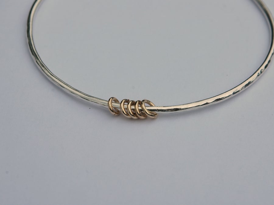 Five Gold Rings Bangle Bracelet in Sterling Silver with 9ct gold,  B80