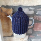 Tea Cosy for Le Creuset Medium Grand 1.3L Tea Pot, Hand Knitted, Navy Blue Tweed