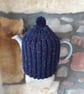 Tea Cosy for Le Creuset Medium Grand 1.3L Tea Pot, Hand Knitted, Navy Blue Tweed