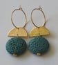 Statement Earrings Art Deco Style Blue Lava discs Gold Detail on Gold Hoops  - Image 3