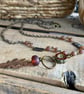 Rustic Copper Leaf Pendant. Autumn Inspired Lampwork & Czech Glass Necklace 