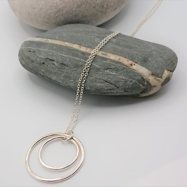 Hammered Double Circle Pendant - Sterling Silver 925 - Handmade