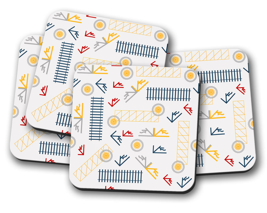 Set of 4 White Coasters with a Railways Inspired Design, Drinks Mat