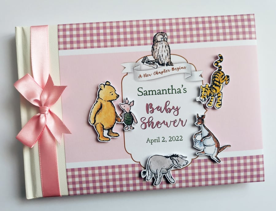 Classic Winnie the Pooh girl baby shower guest book, baby shower gift