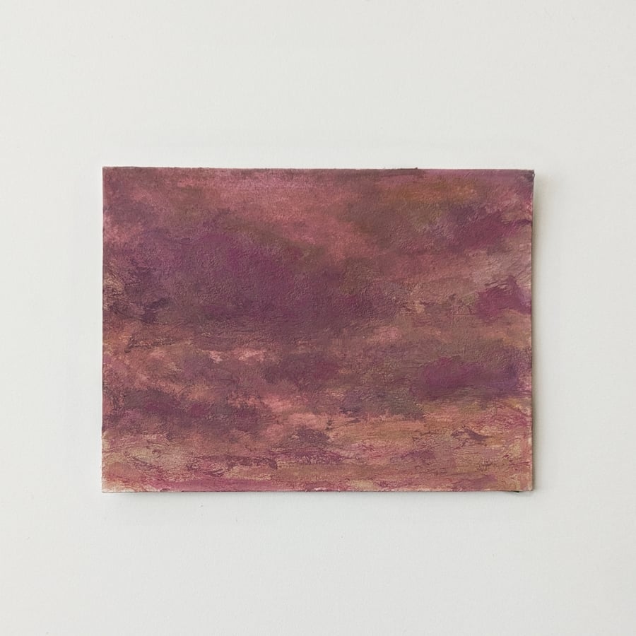 Pink Sky Small Wall Art -Cloudscape Original Gouache Painting - 