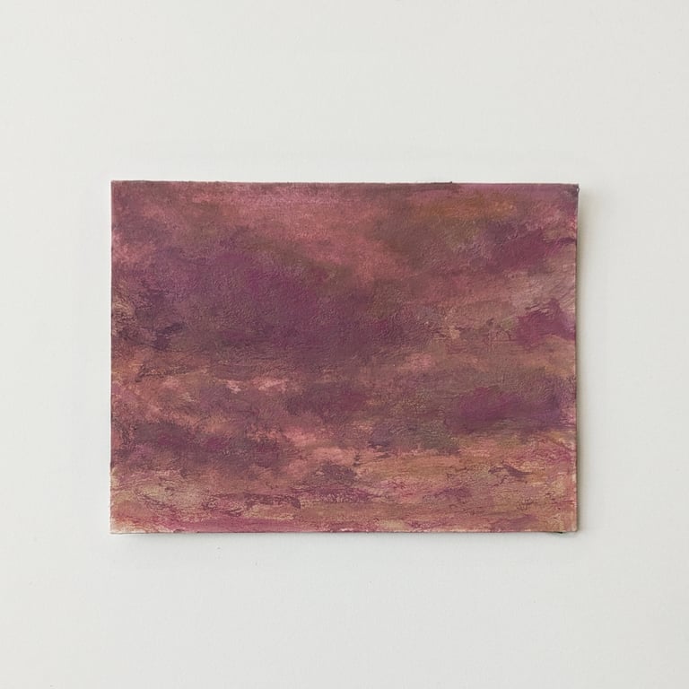 Pink Sky Small Wall Art -Cloudscape Original Gouache Painting - 