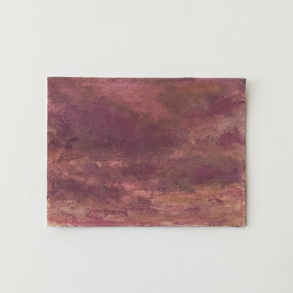Pink Sky Small Wall Art -Cloudscape Original Gouache Painting - 