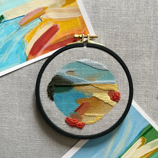 Embroidery Hoop Art - Isle of Barra Landscape I
