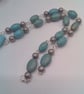 Turquoise and Metal Spacer Beaded Rosary Style Necklace, Gift for Her, Necklace - Image 3